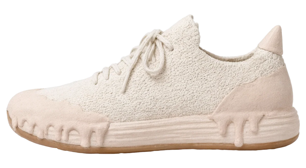 DIP 01 before glazing: the whole shoe in raw, matte bisque white